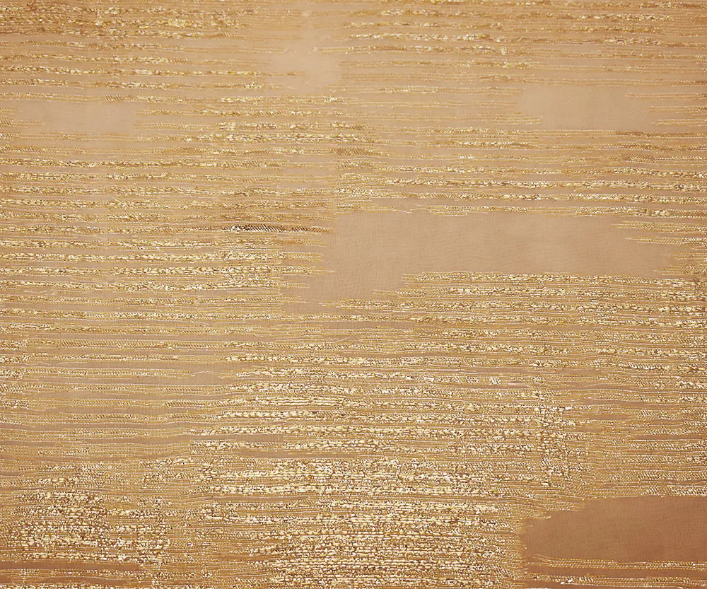 Orange-Gold-Silver Nylon Metallic Abstract Organza Woven Fabric