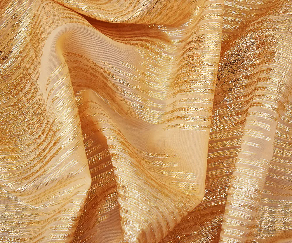 Orange-Gold-Silver Nylon Metallic Abstract Organza Woven Fabric