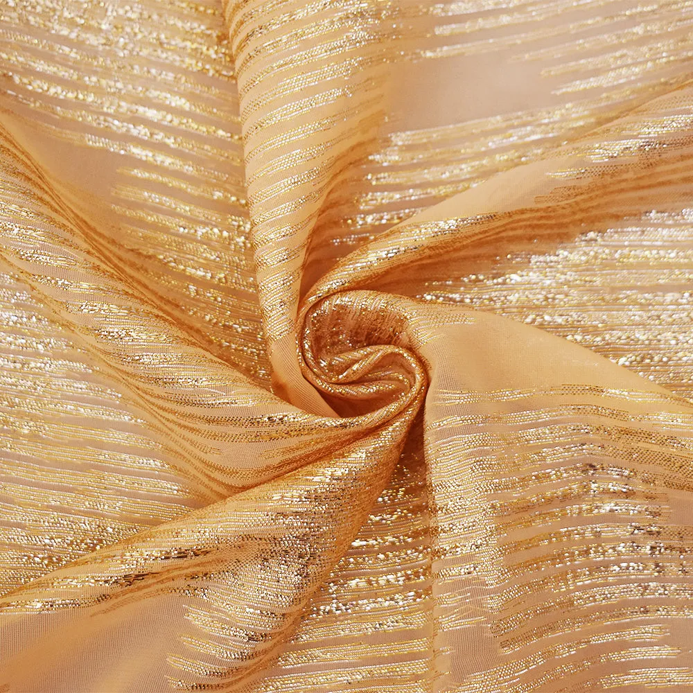 Orange-Gold-Silver Nylon Metallic Abstract Organza Woven Fabric