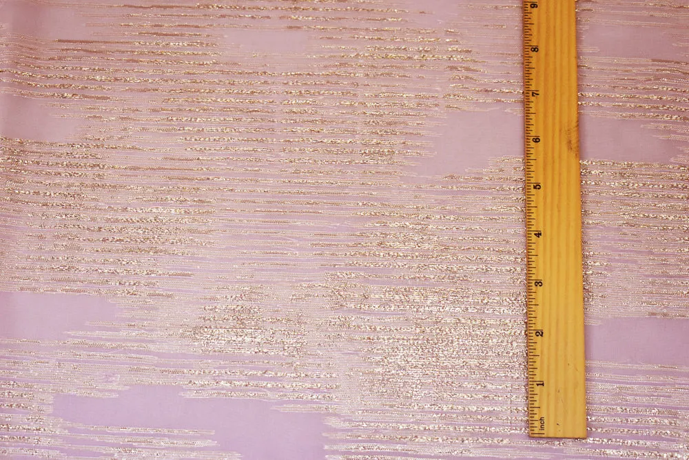 Pink-Gold-Silver Nylon Blend Metallic Abstract Organza Jacquard Woven Fabric