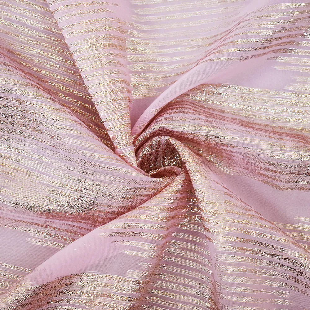 Pink-Gold-Silver Nylon Blend Metallic Abstract Organza Jacquard Woven Fabric