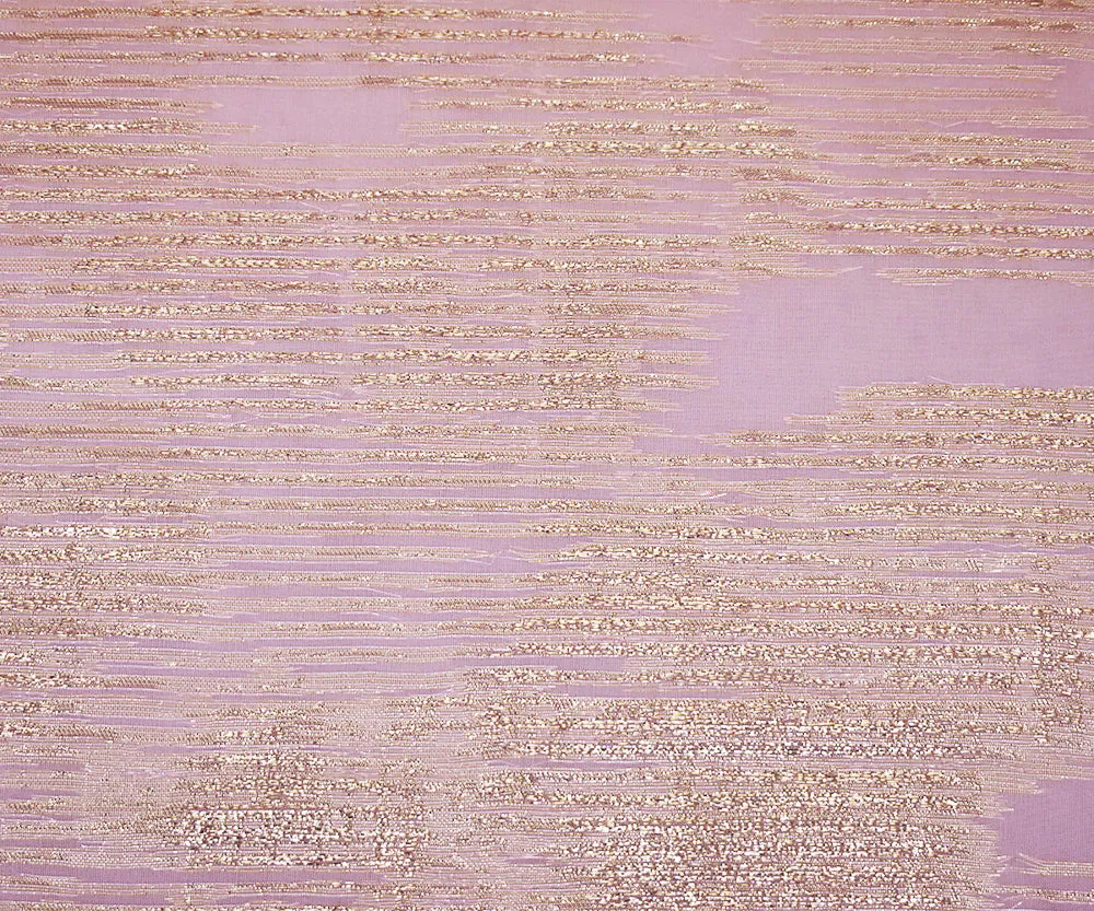 Pink-Gold-Silver Nylon Blend Metallic Abstract Organza Jacquard Woven Fabric