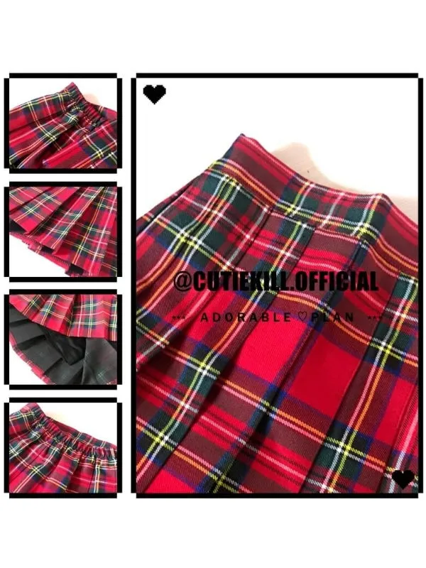 [Plus size] Classic Christmas red plaid A-line skirt