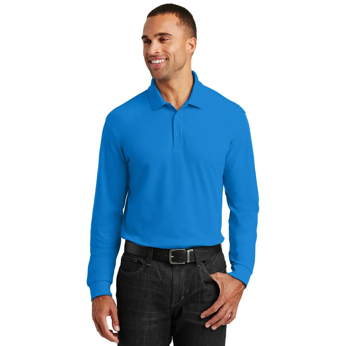 Port Authority Men's Coastal Blue Long Sleeve Core Classic Pique Polo