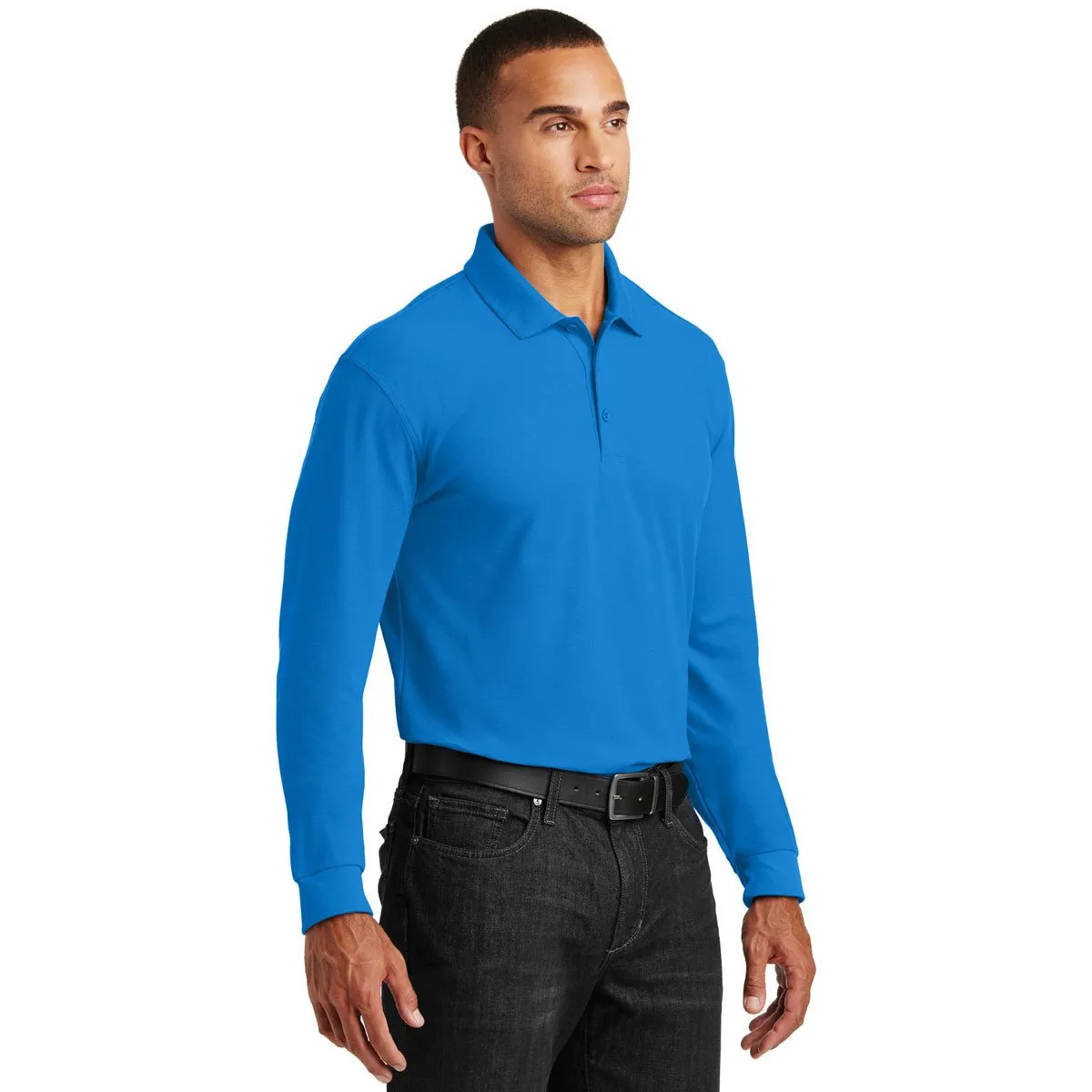 Port Authority Men's Coastal Blue Long Sleeve Core Classic Pique Polo