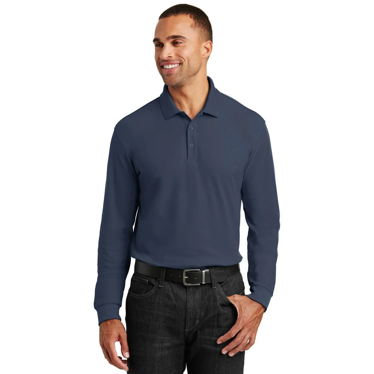 Port Authority Men's River Blue Navy Long Sleeve Core Classic Pique Polo