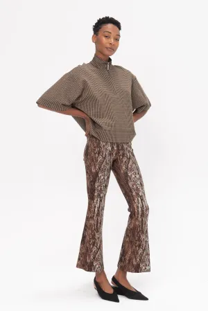 Pull On Cropped Flare Pant - Woodgrain, Brown