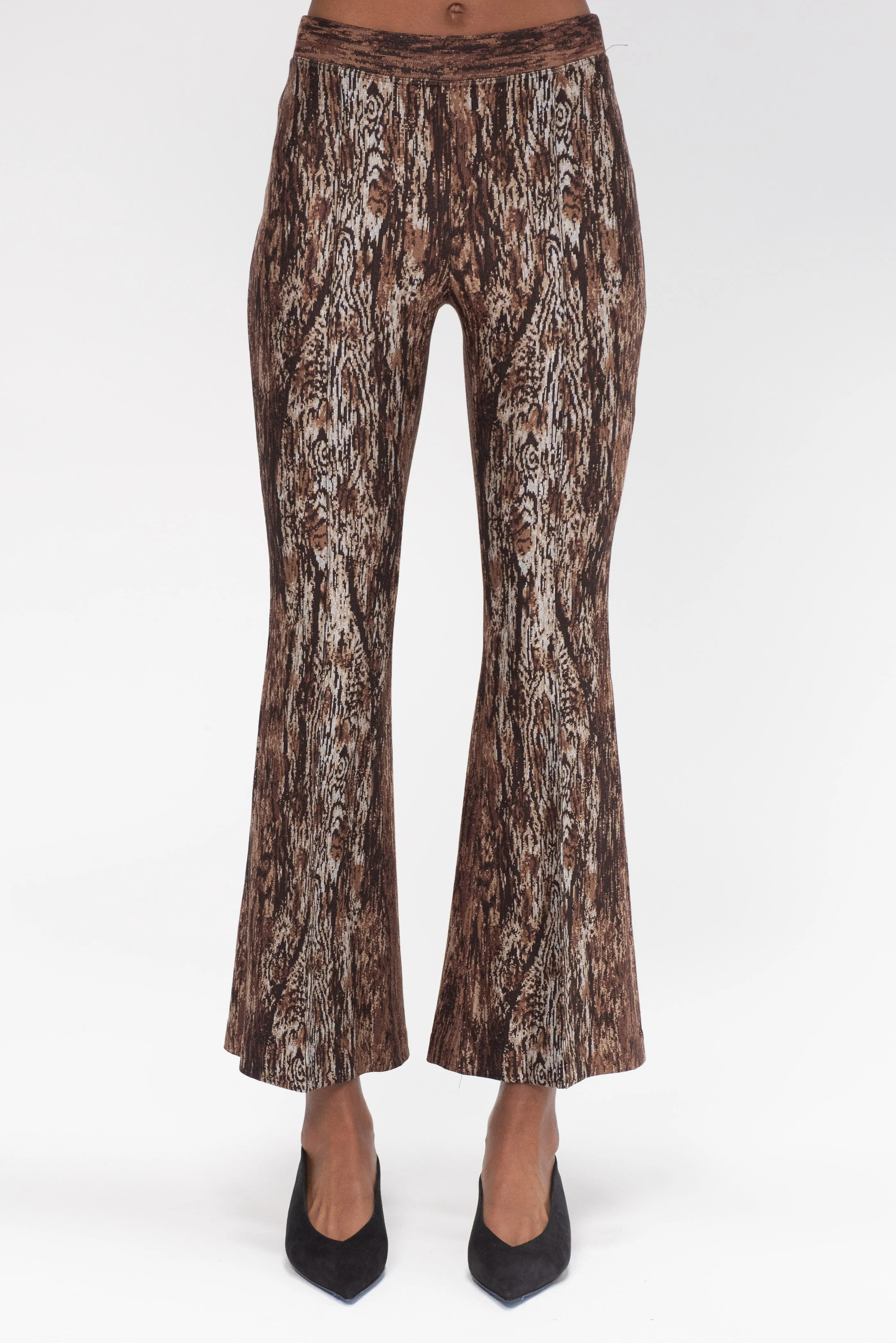 Pull On Cropped Flare Pant - Woodgrain, Brown