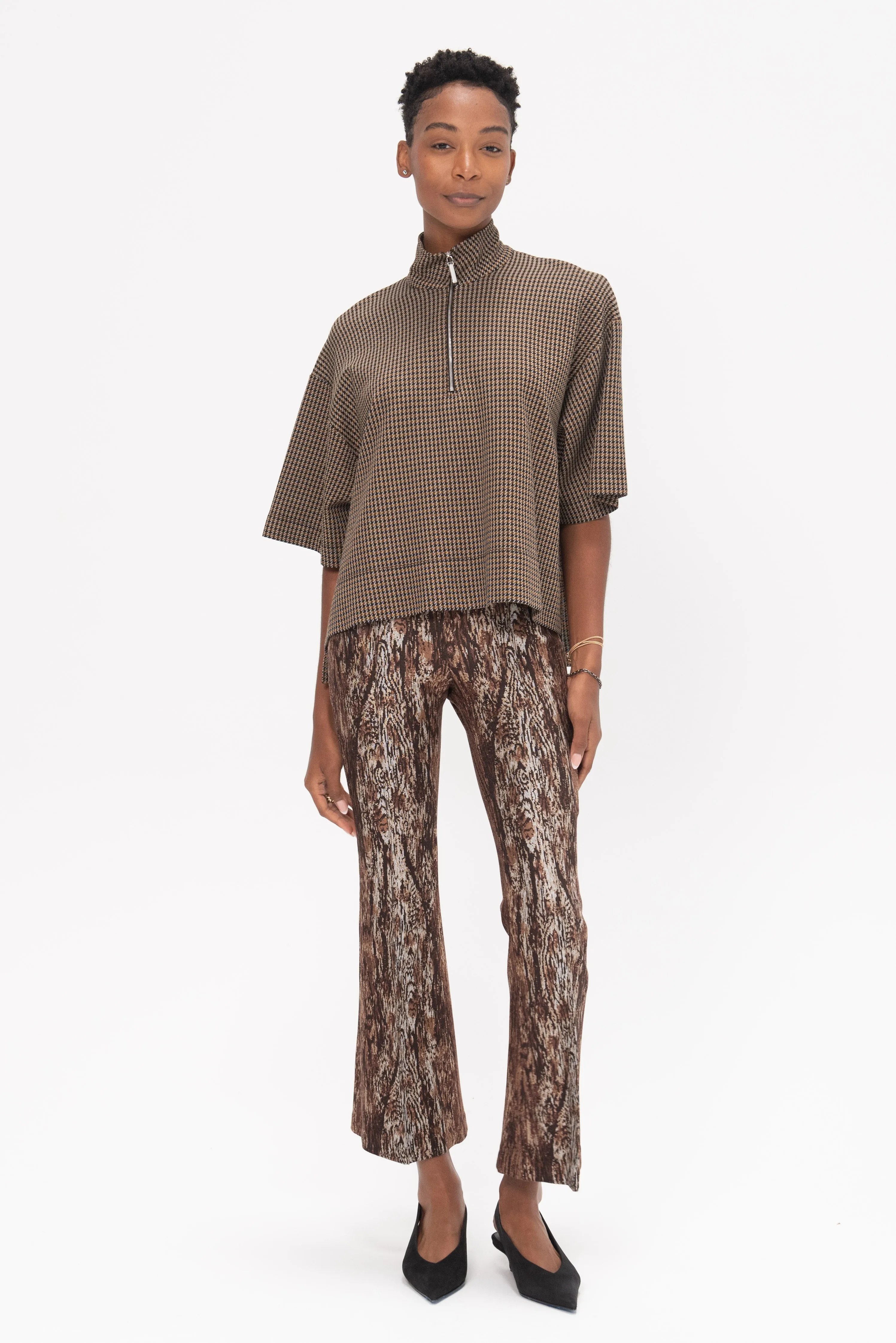 Pull On Cropped Flare Pant - Woodgrain, Brown