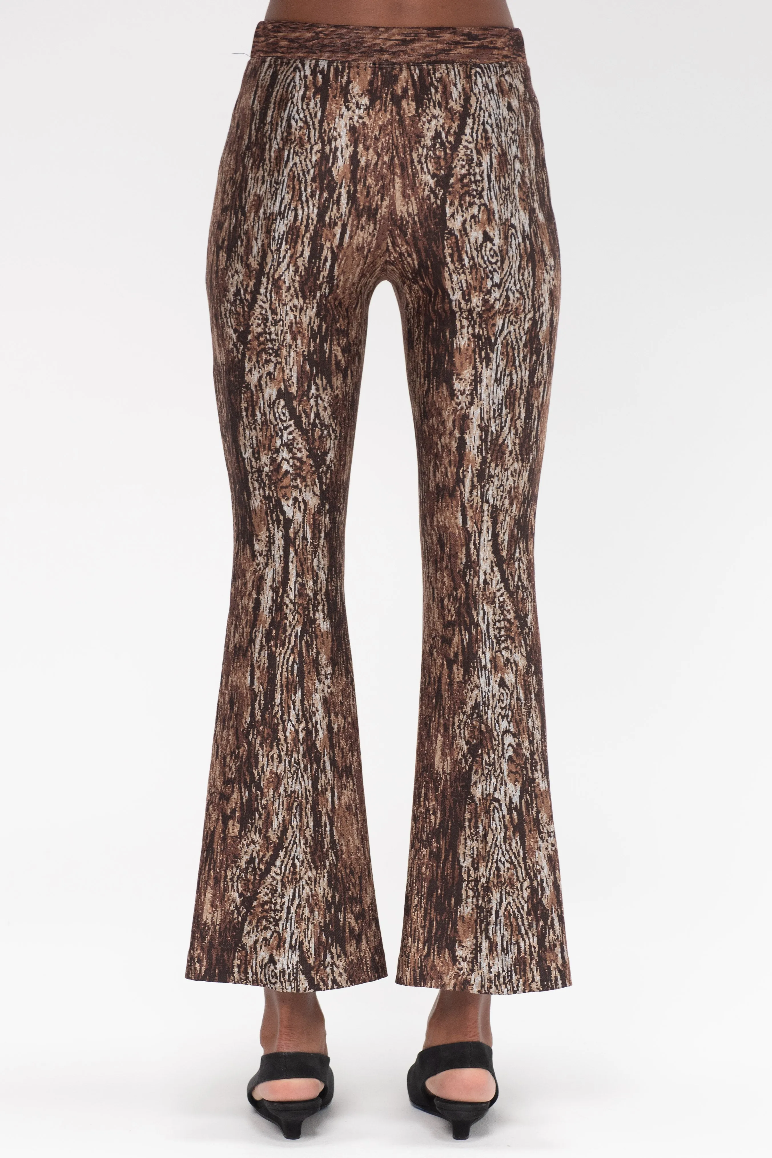 Pull On Cropped Flare Pant - Woodgrain, Brown