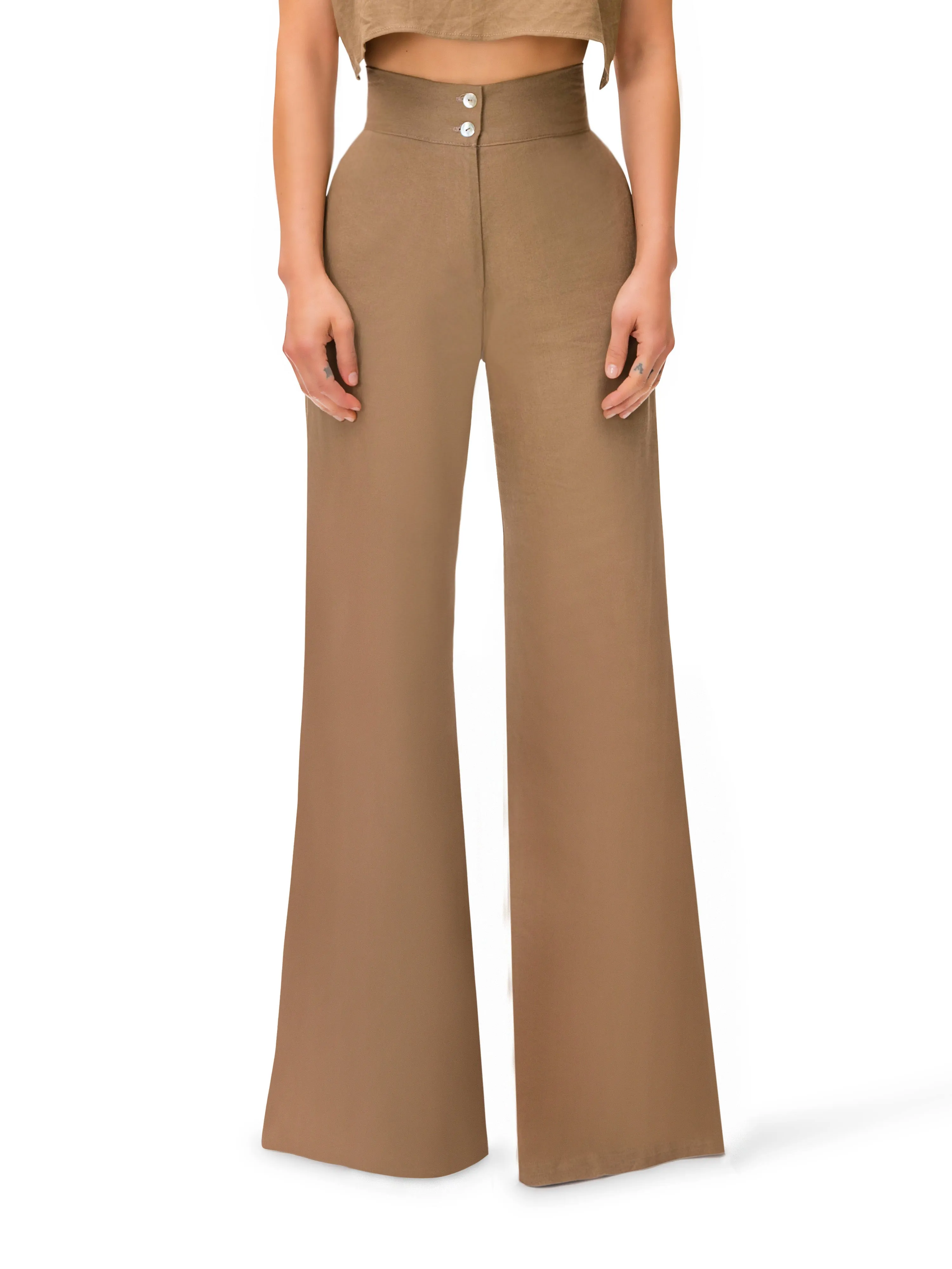 "Hibiscus" High Waist Linen Pants