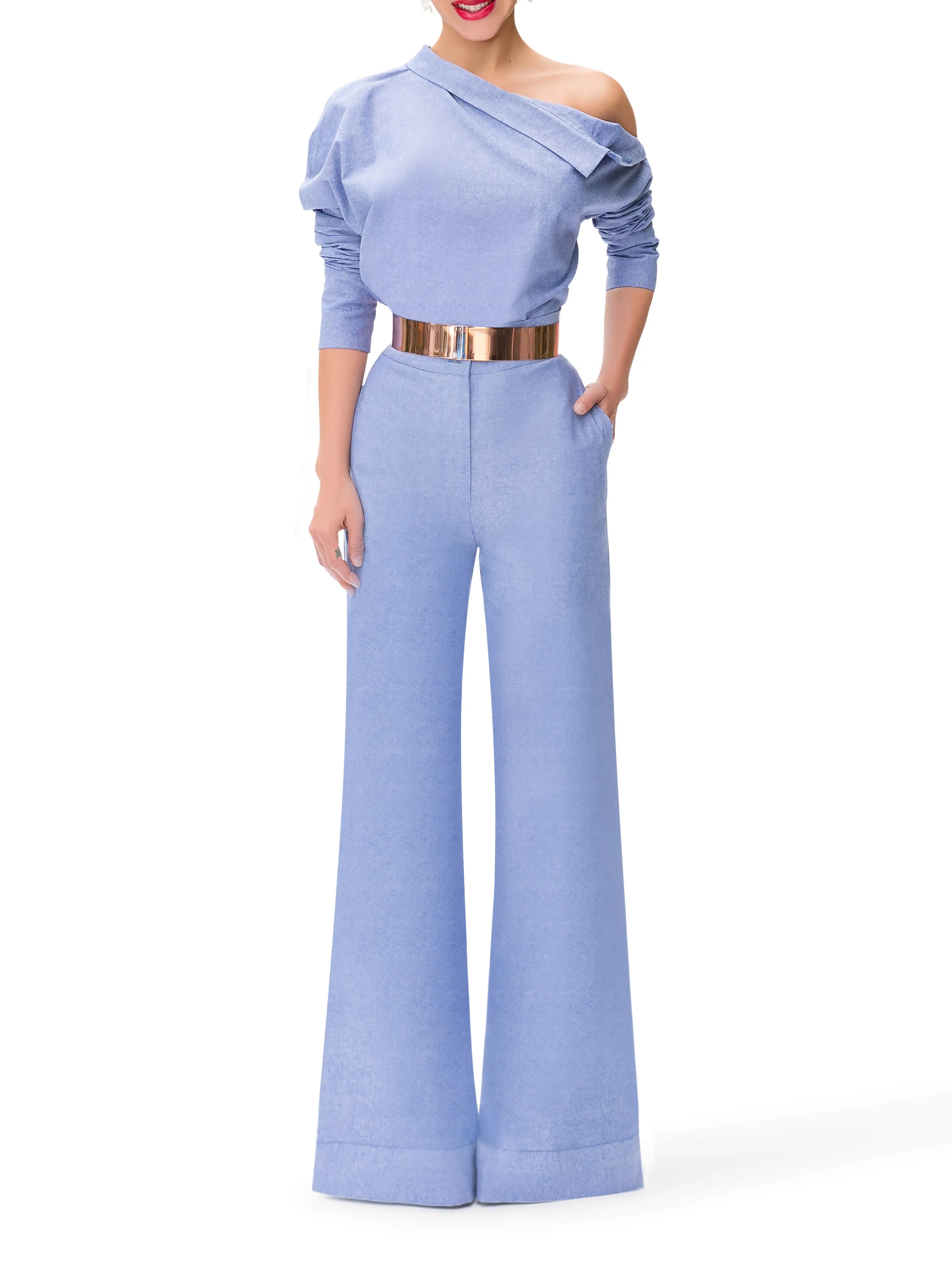 "St. Tropez" Chambray High Waist Pants