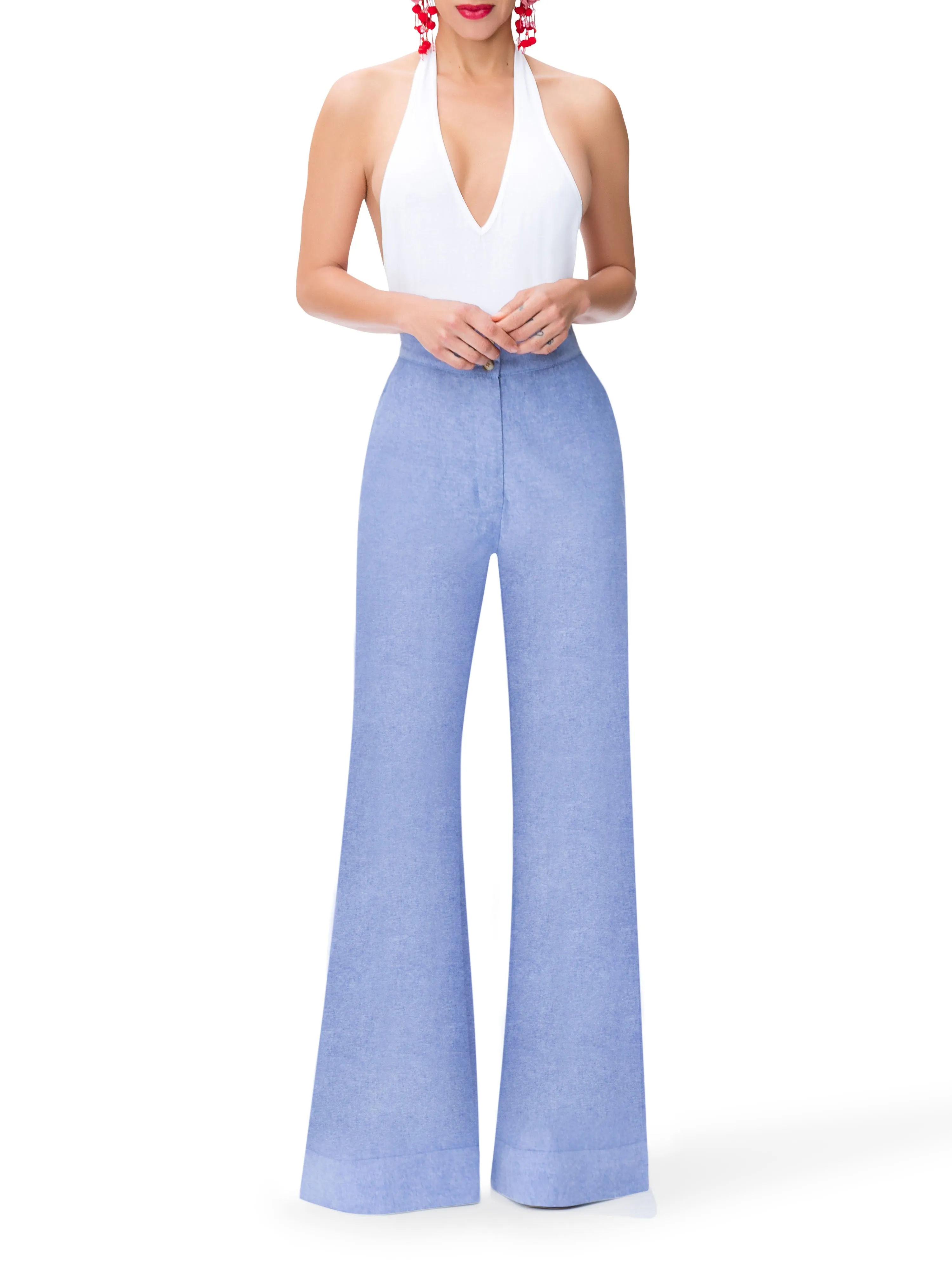 "St. Tropez" Chambray High Waist Pants