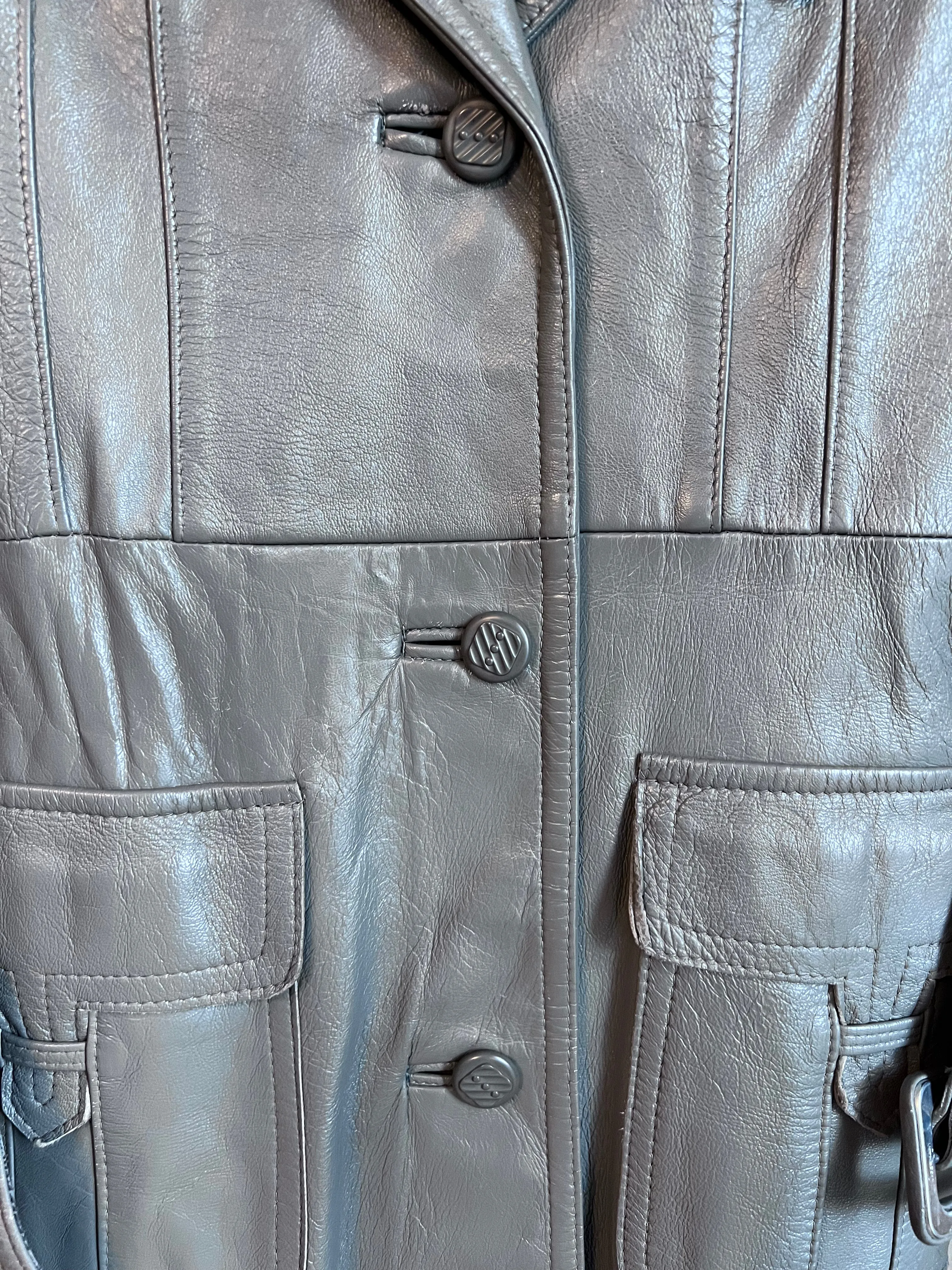 (RARE) Vintage 70's Grey Genuine Leather Coat (With removable, warm liner!)