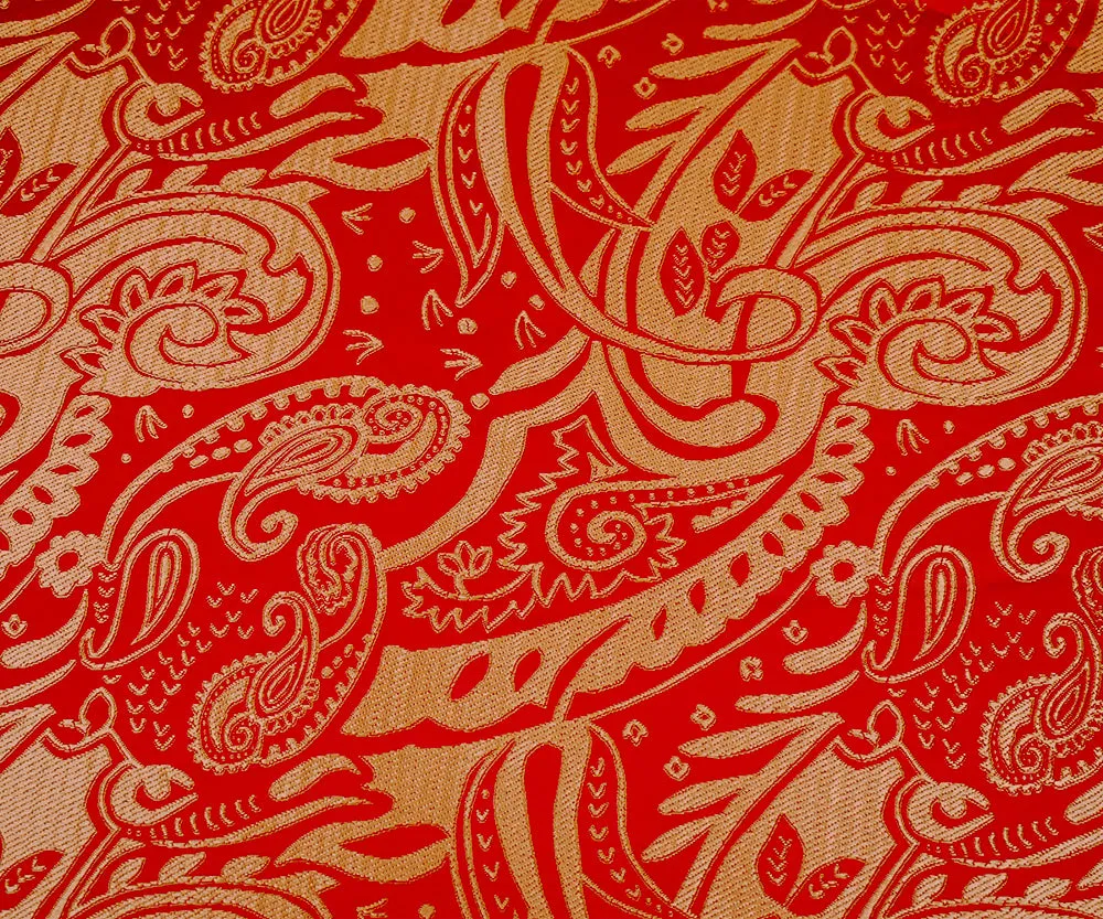 Red-Brown Polyester Paisley Baroque Pattern Chinese Brocade Fabric