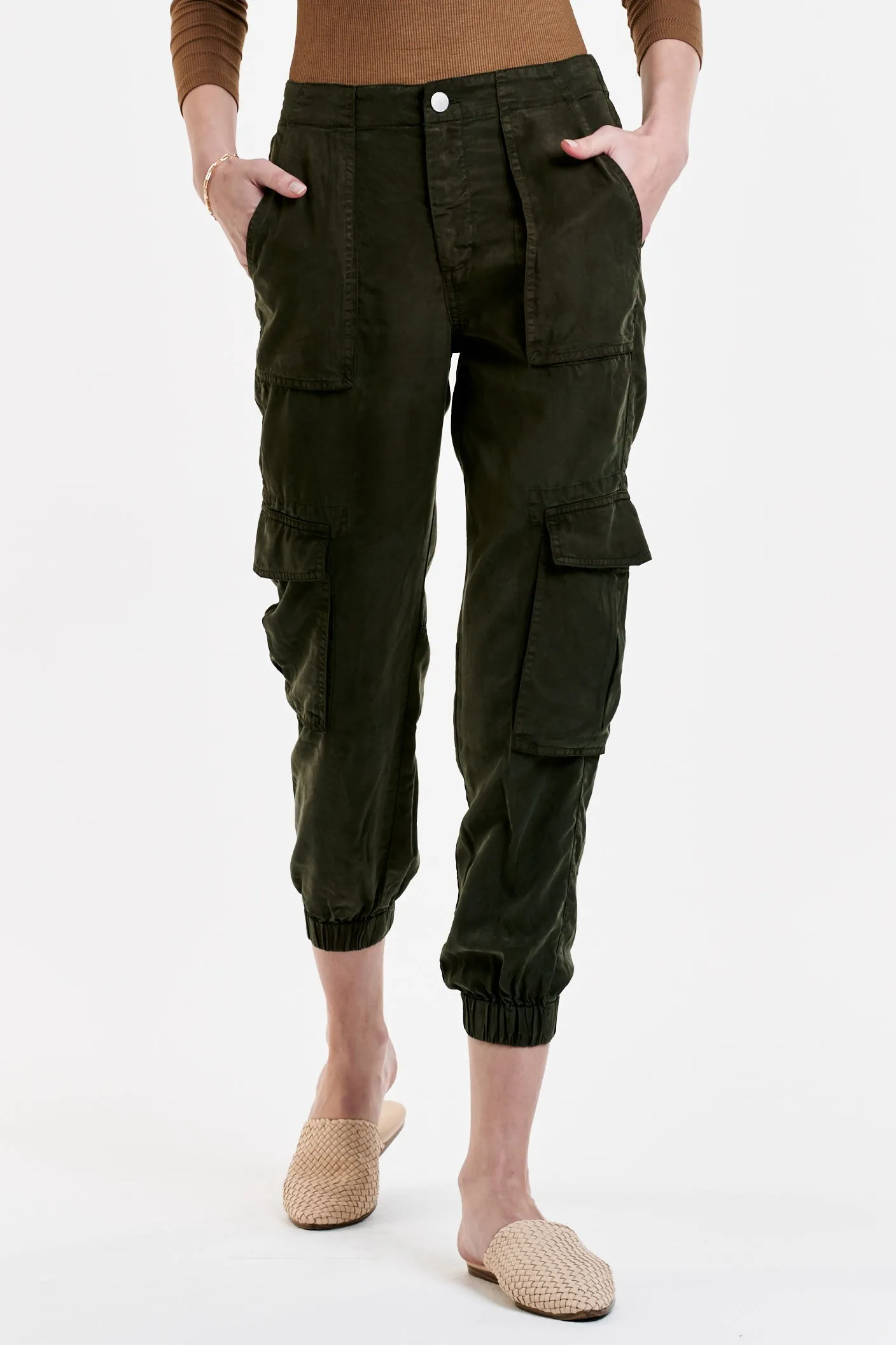 SANDY SUPER HIGH RISE ANKLE TROUSER PANTS OLIVE