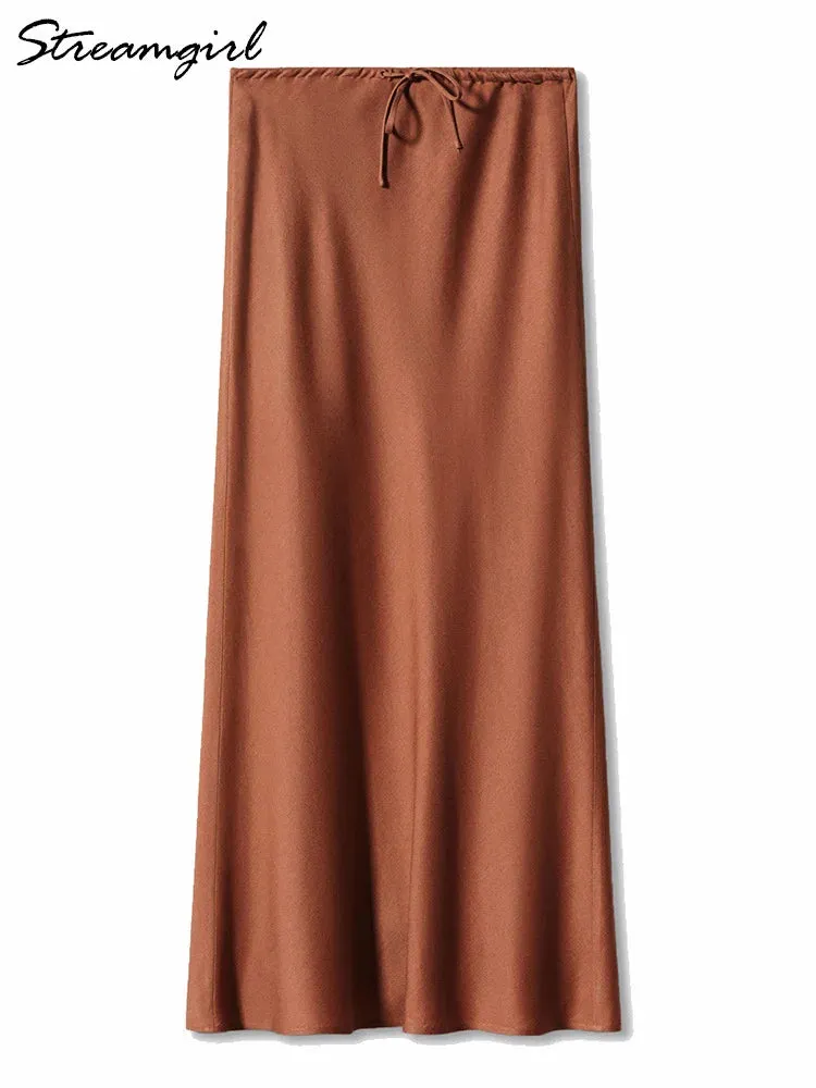 Satin A-line Long Skirt