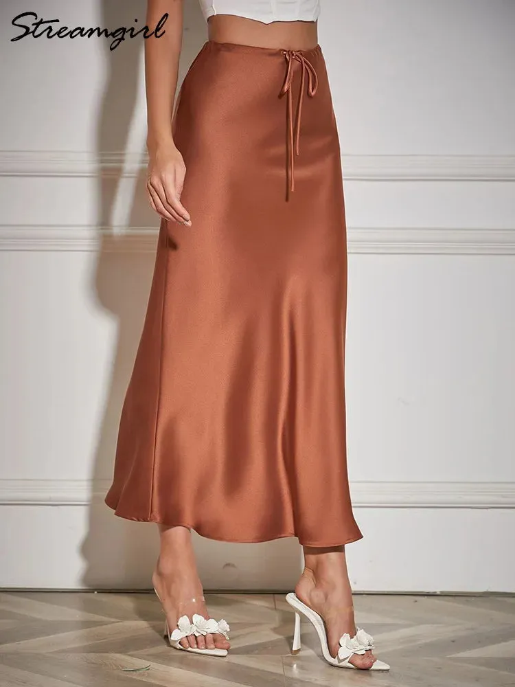 Satin A-line Long Skirt