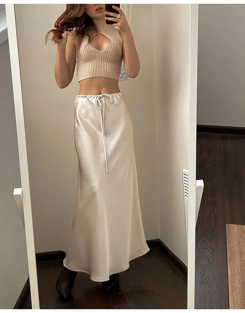 Satin A-line Long Skirt