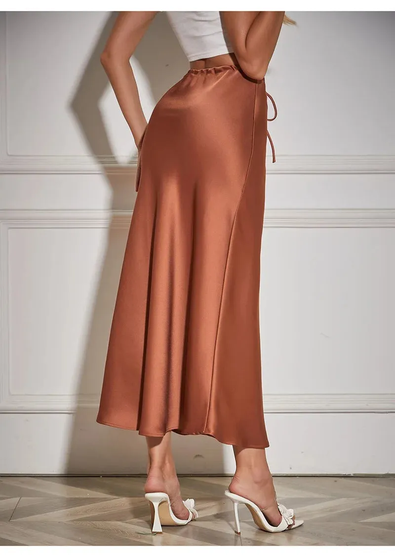 Satin A-line Long Skirt