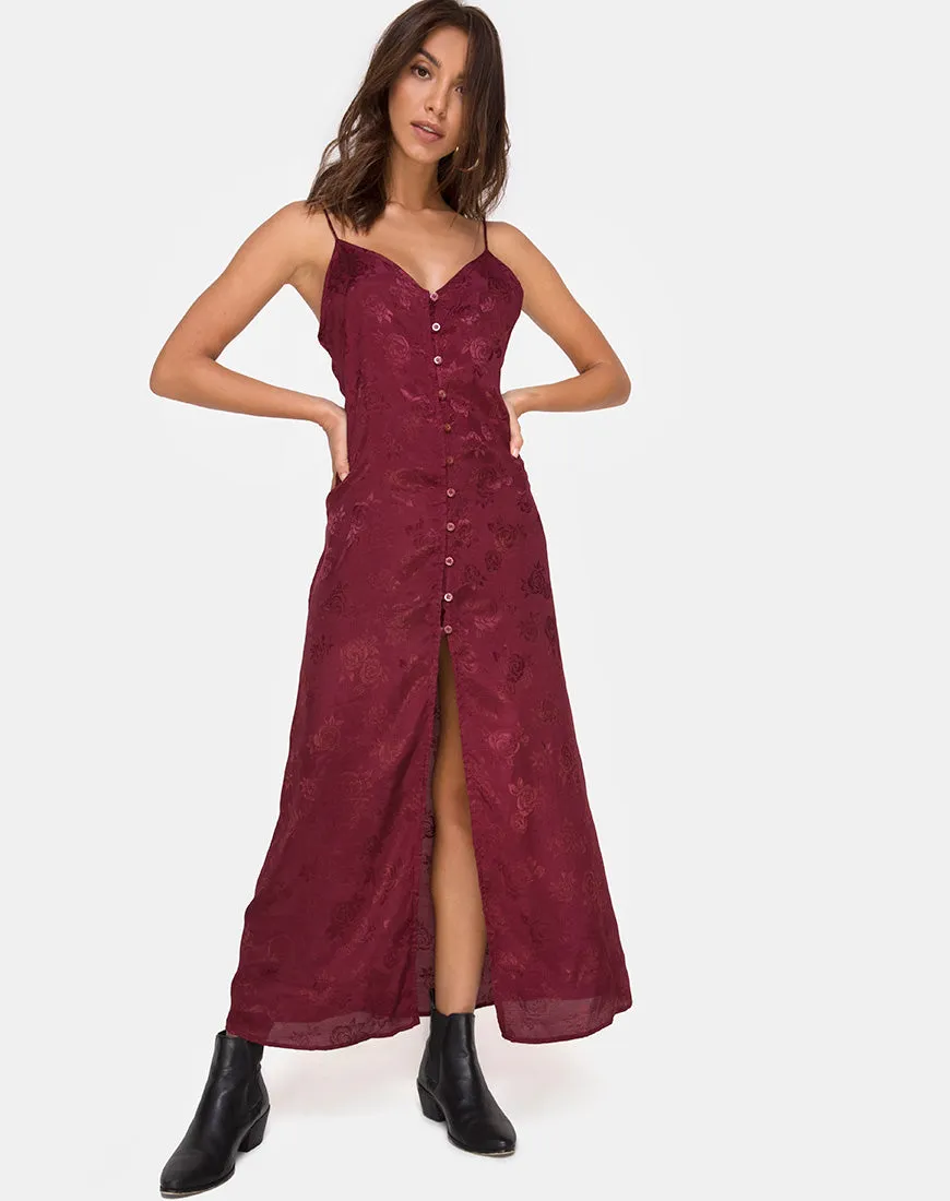 Senia Dress in Satin Rose Burgundy