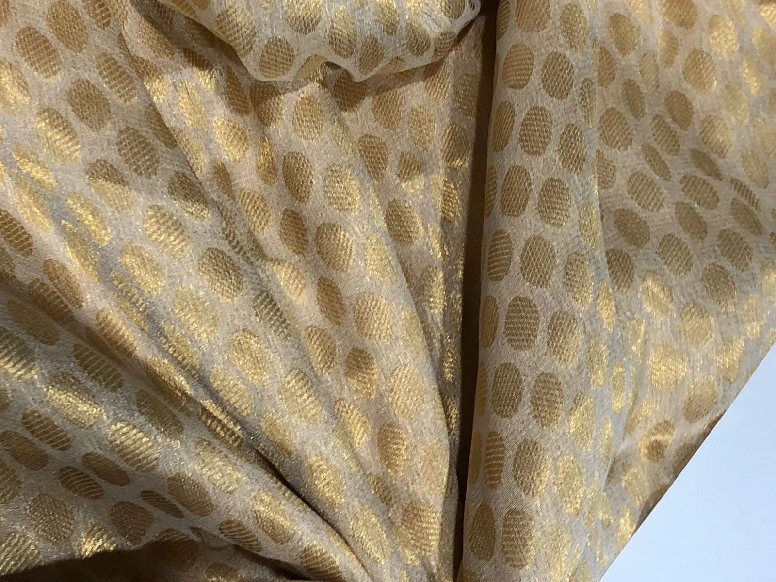 SILK Georgette Fabric GOLD Color with JACQUARD Metallic GOLD Small Motif [16437]