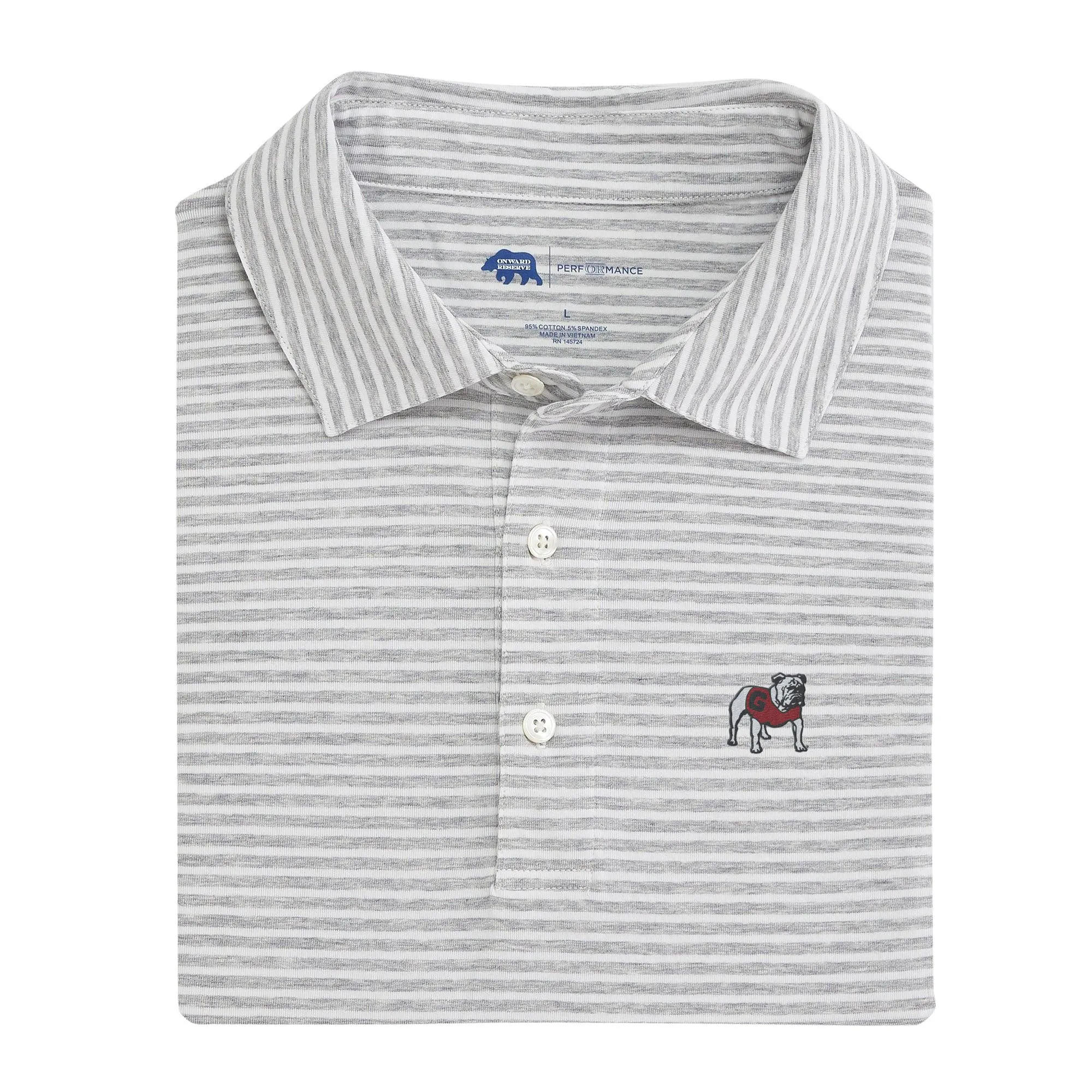 Standing Bulldog Row Stripe Icon Polo - Heather Grey