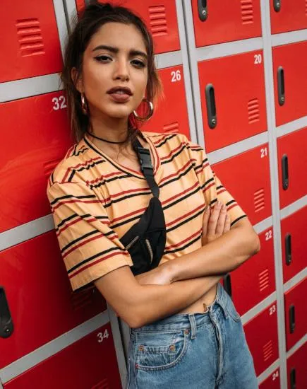 Super Cropped Tee in 70's Mustard Horizontal Stripe