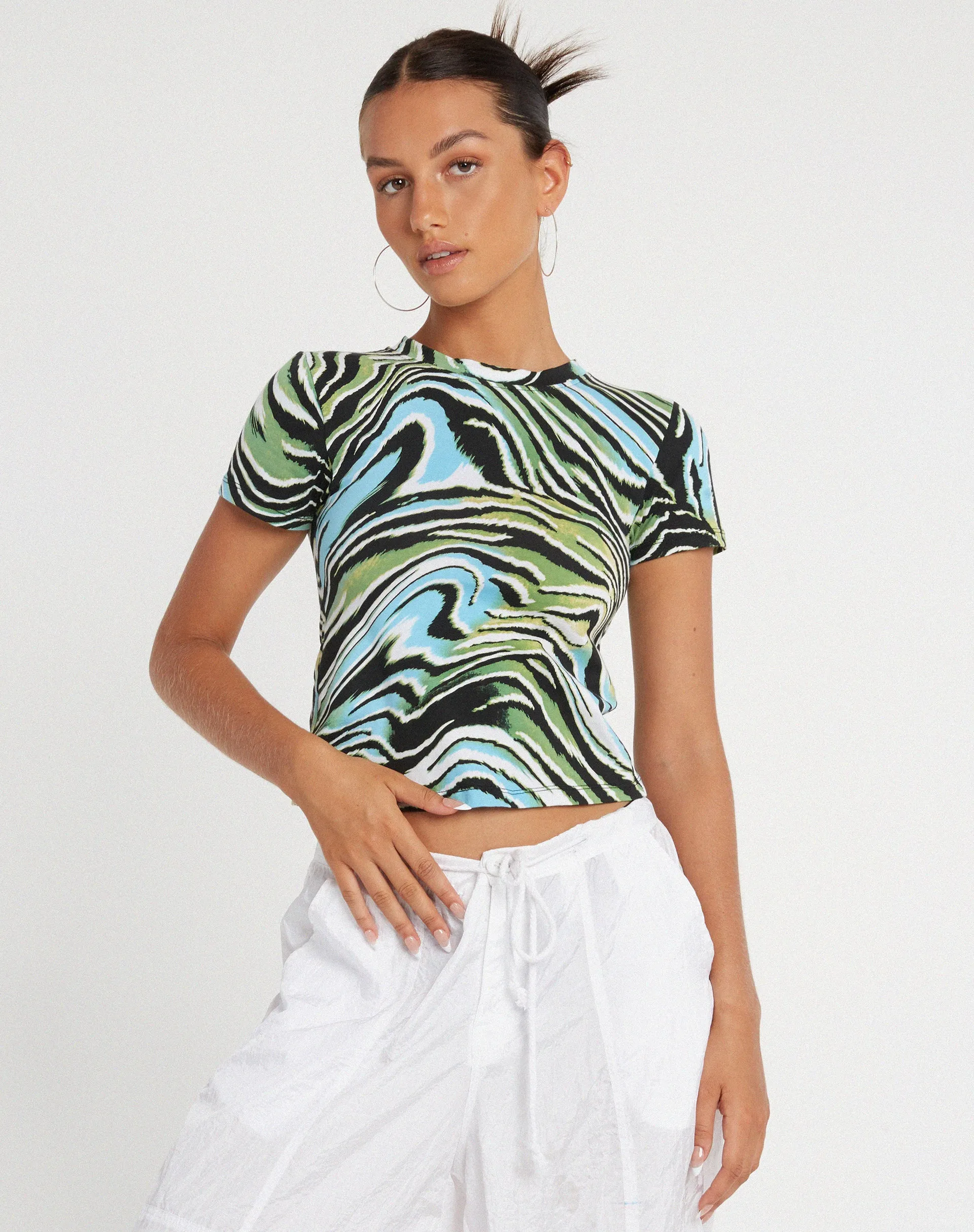 Surtie Crop Top in Warped Zebra Blue