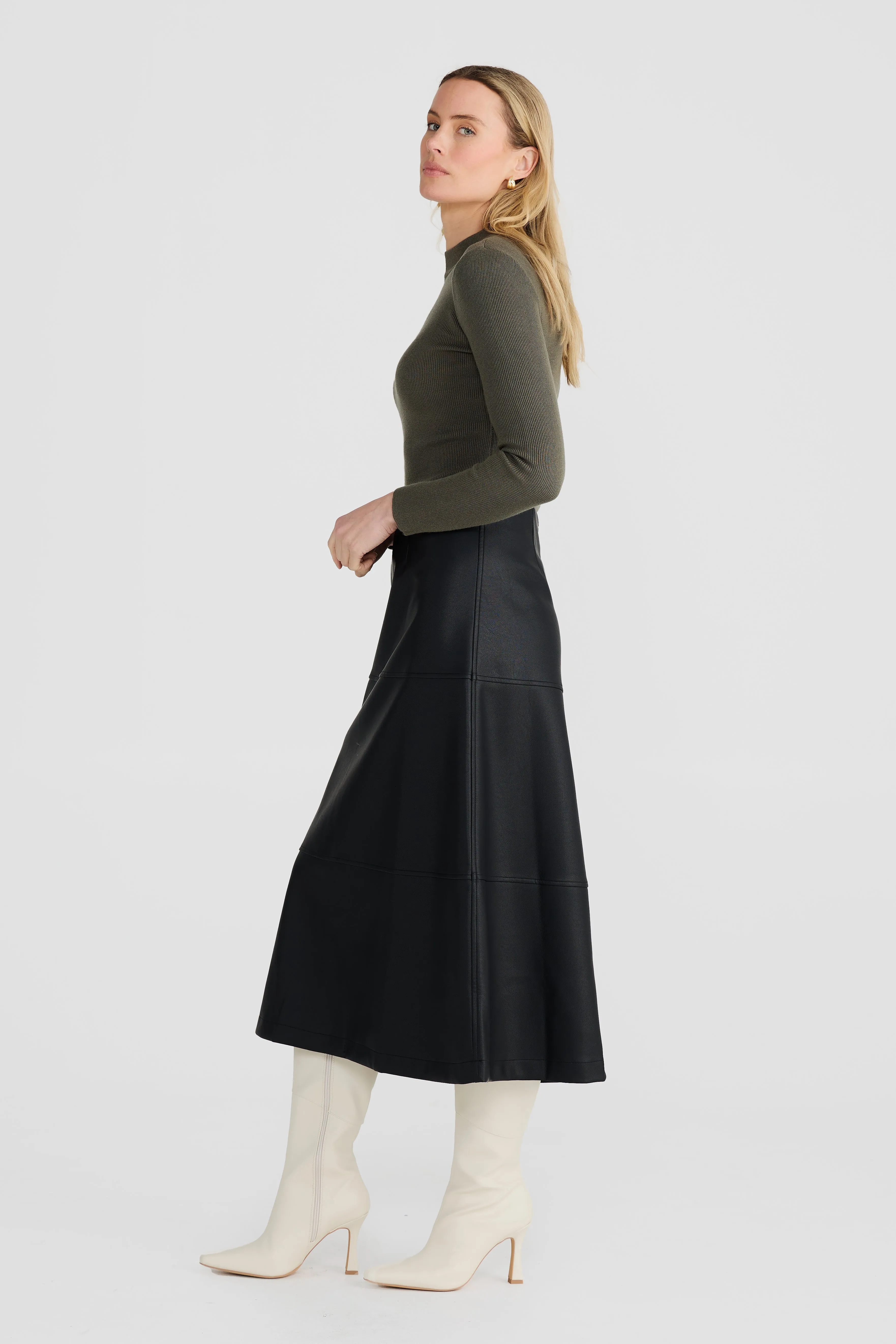 Vegan Leather A-Line Skirt - Black