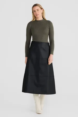 Vegan Leather A-Line Skirt - Black