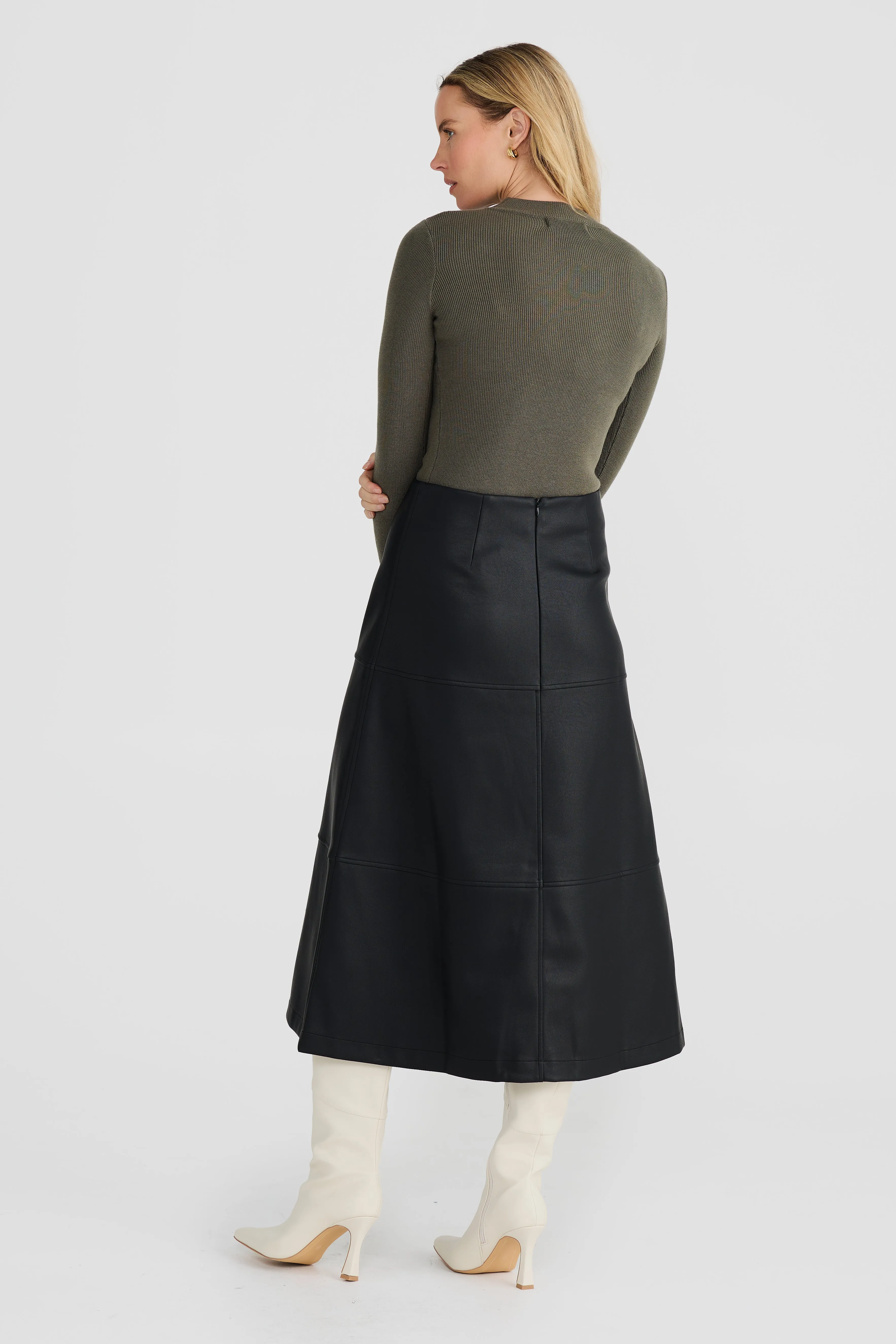 Vegan Leather A-Line Skirt - Black