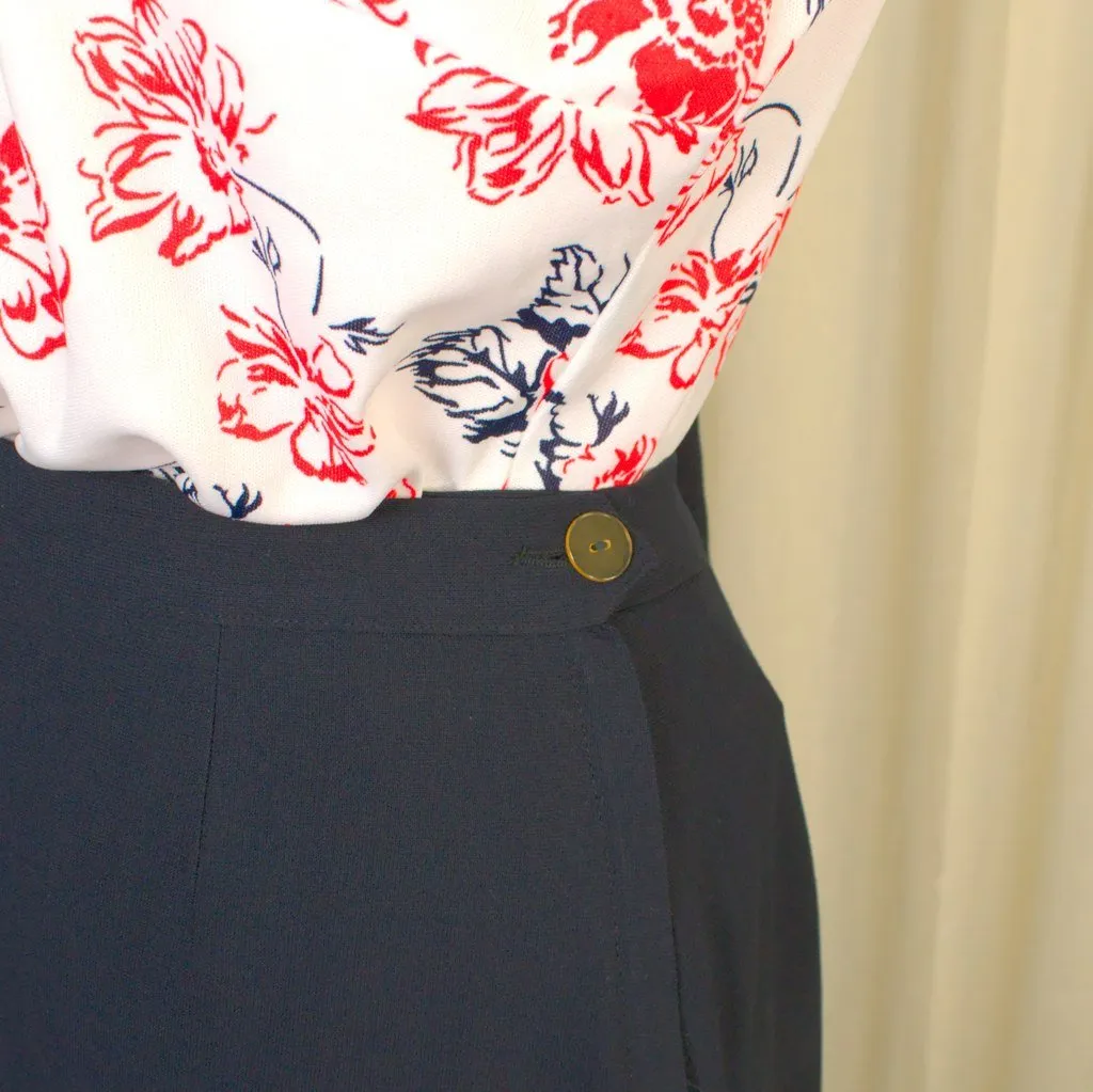 Vintage 1950s Navy Blue A-line Skirt