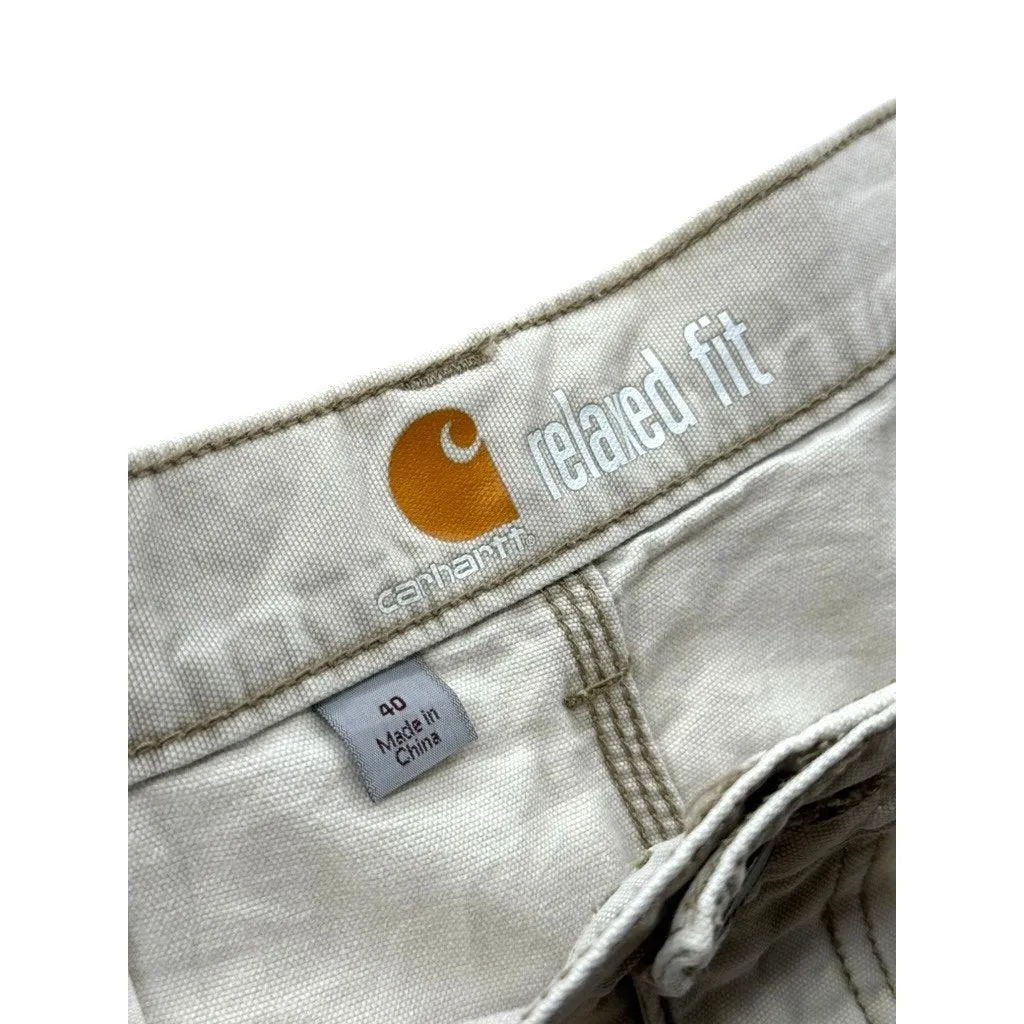 Vintage Carhartt Relaxed Fit Light Beige Cargo Shorts 40W