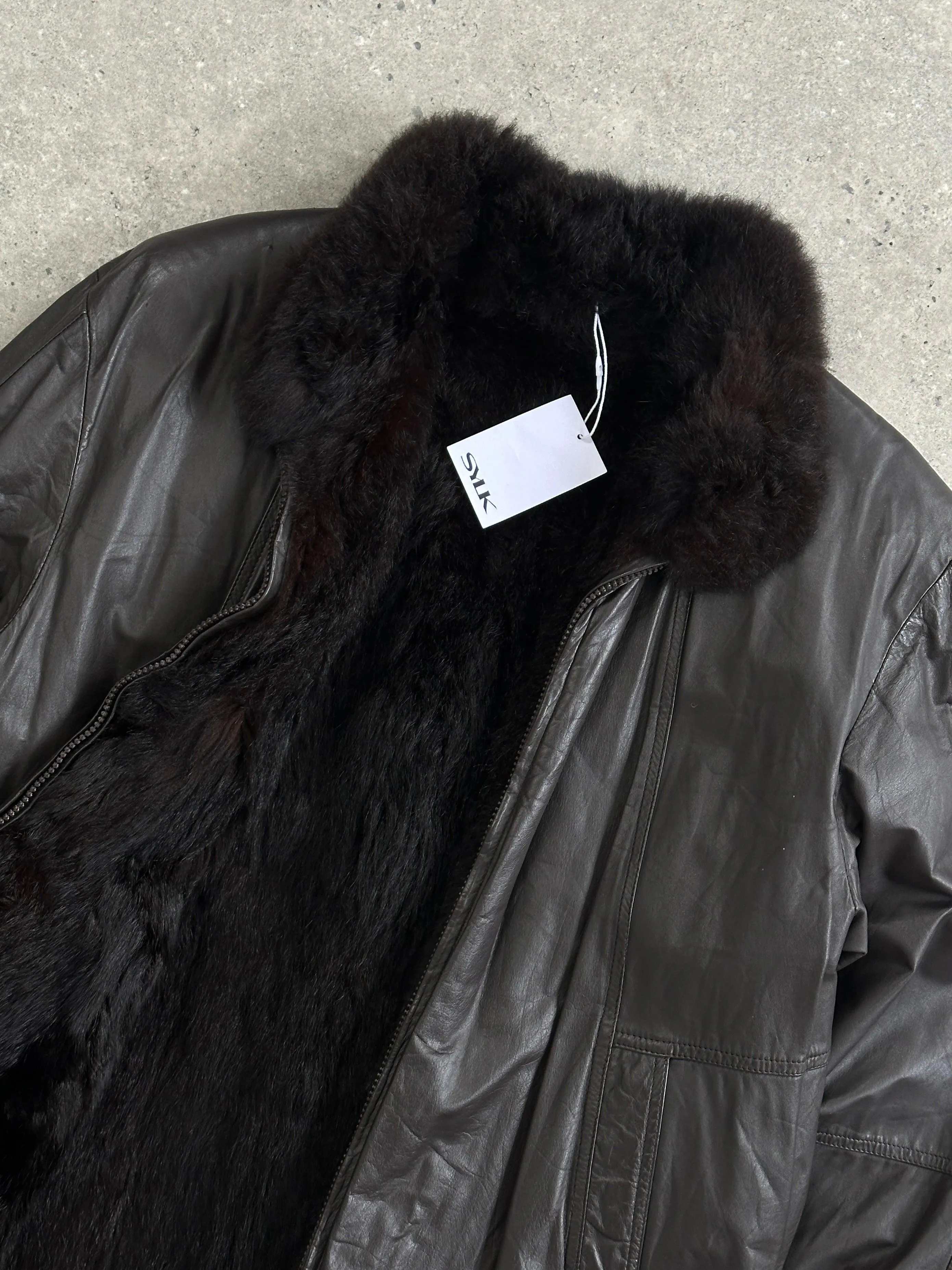 Vintage Faux Fur Lined Minimal Leather Bomber Jacket - S