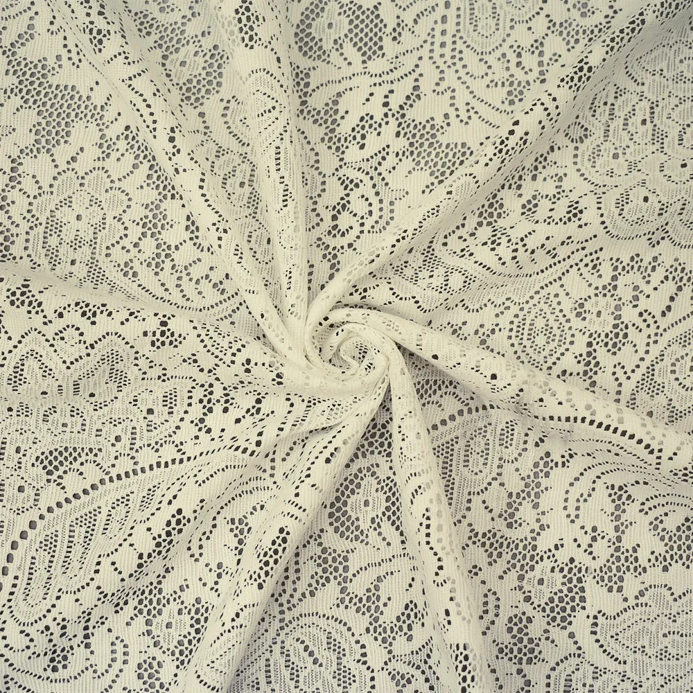 White Poly Stretch Spandex Baroque Crochet Lace Knit Fabric