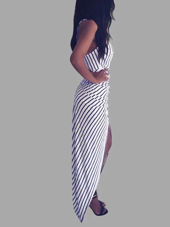 Wholesale Crew Neck Sleeveless Stripe Maxi Dresses