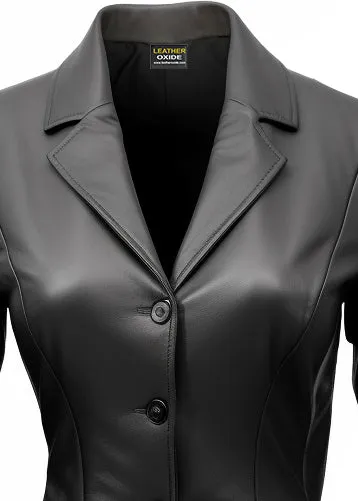 Women Black Leather Blazer - Women Leather Coat