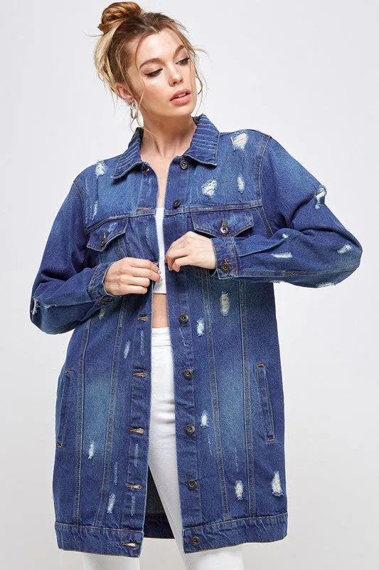 Women DENIM 3/4 QUARTER JACKETS DISTRESSED WASHED