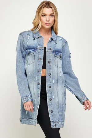 Women DENIM 3/4 QUARTER JACKETS DISTRESSED WASHED