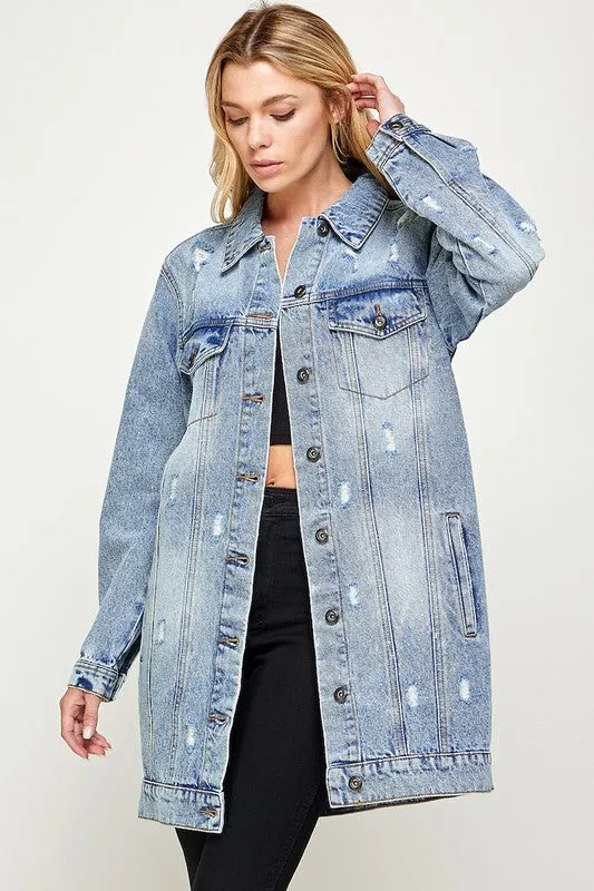 Women DENIM 3/4 QUARTER JACKETS DISTRESSED WASHED