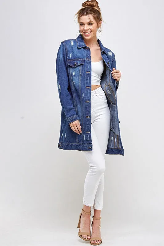 Women DENIM 3/4 QUARTER JACKETS DISTRESSED WASHED