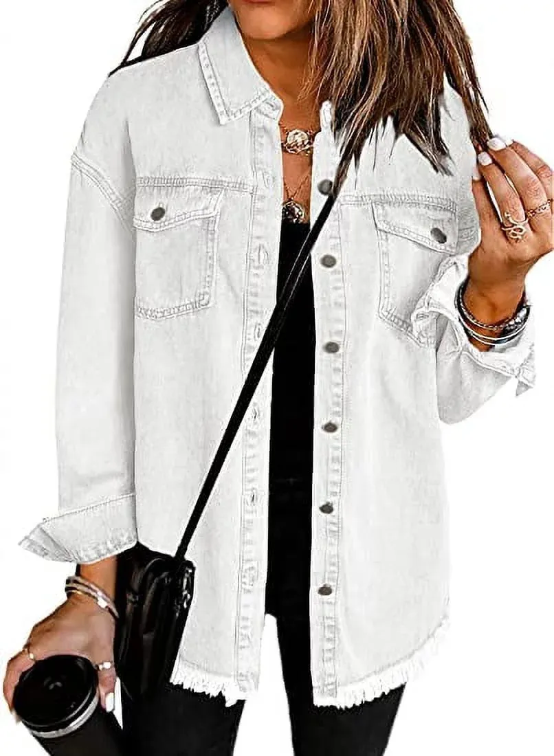 Women's Button down Denim Jackets Oversize Boyfriend Jean Jacket