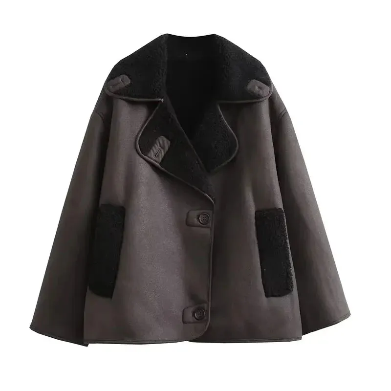 Women's Elegant Cape-Like Faux Leather Jacket