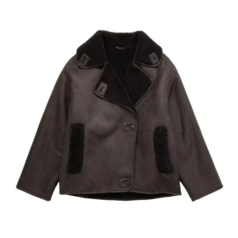 Women's Elegant Cape-Like Faux Leather Jacket