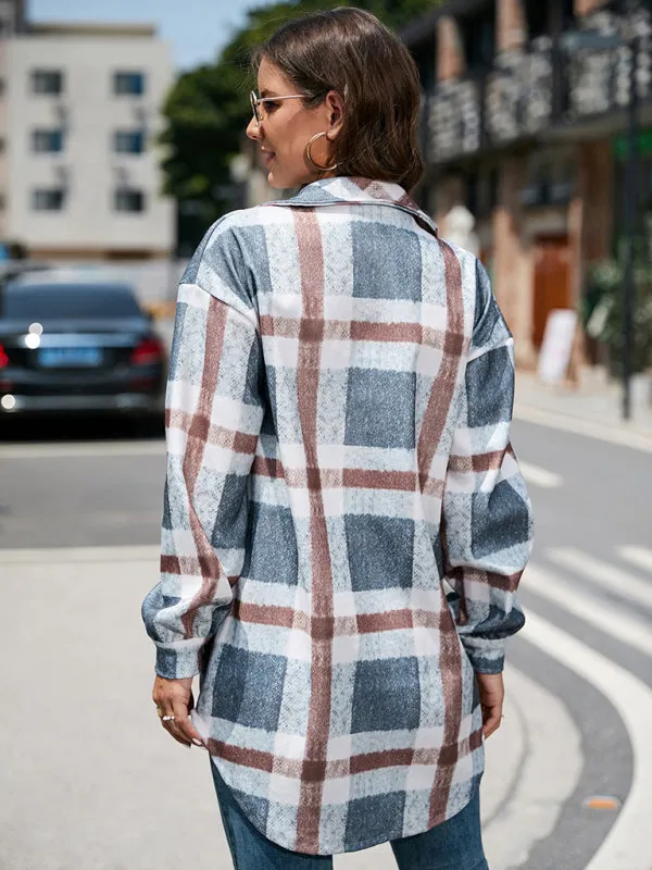 Woolen Plaid Mid-Length Shirt Jacket Autumn Shacket