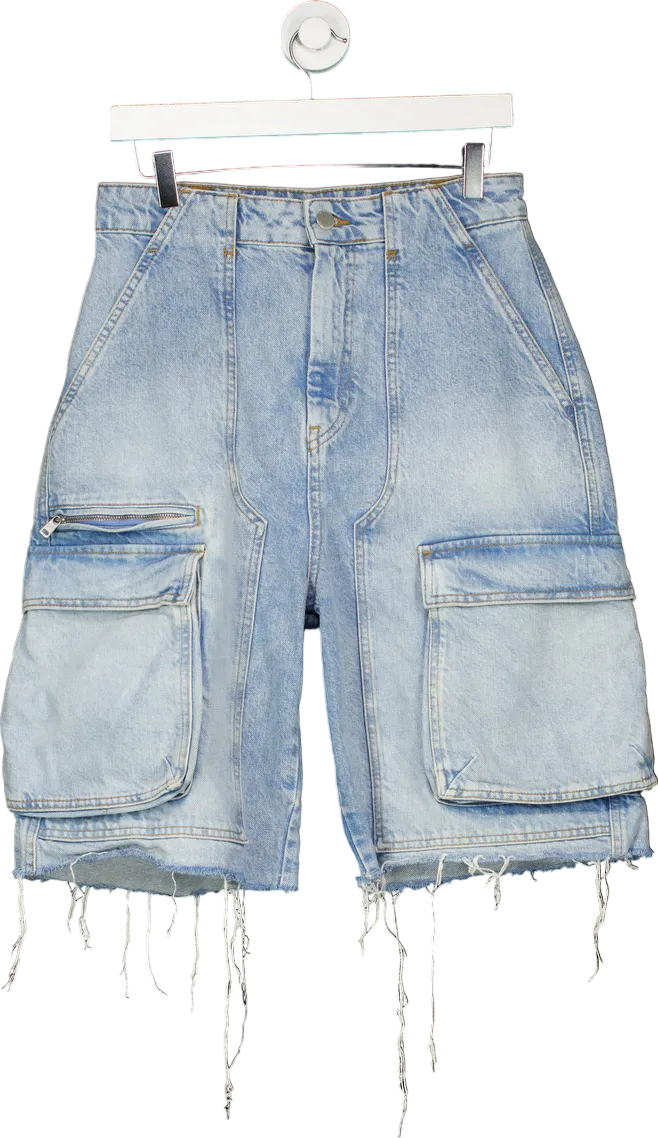 Zara Light Blue Denim Cargo Shorts UK 10